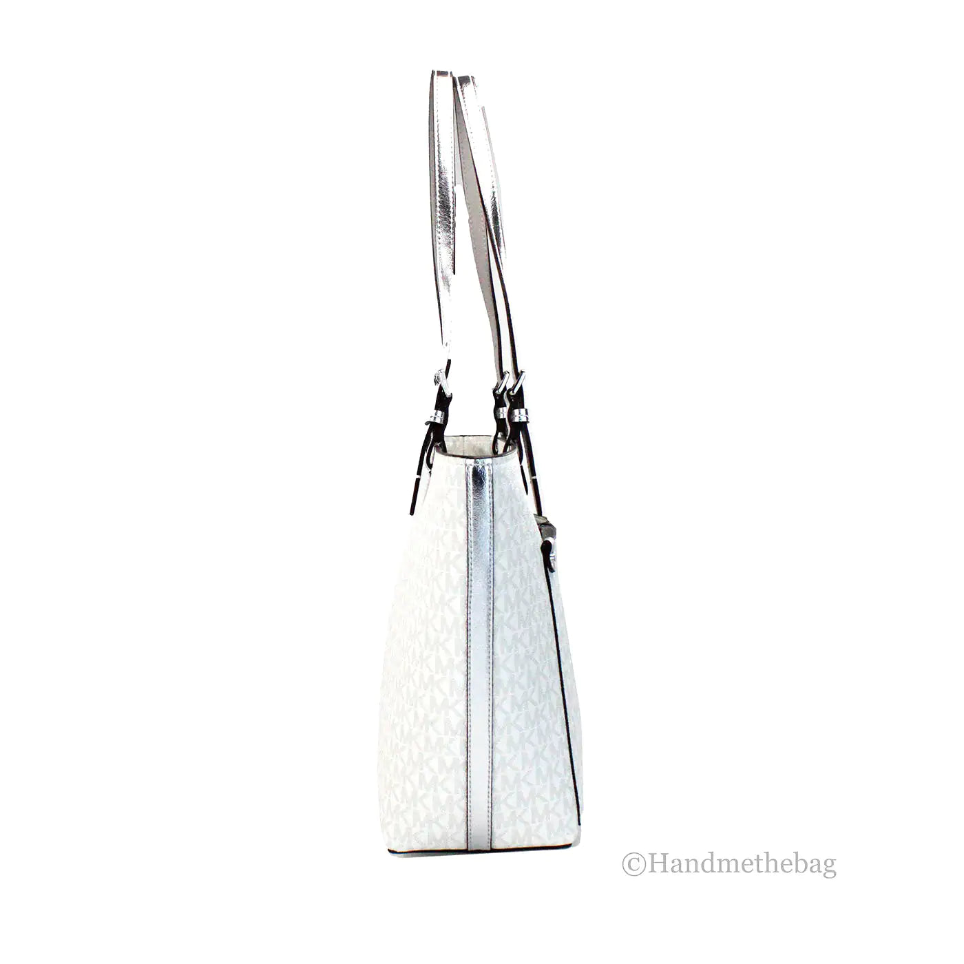 Michael Kors Jet Set White Silver PVC Double Pocket Tote