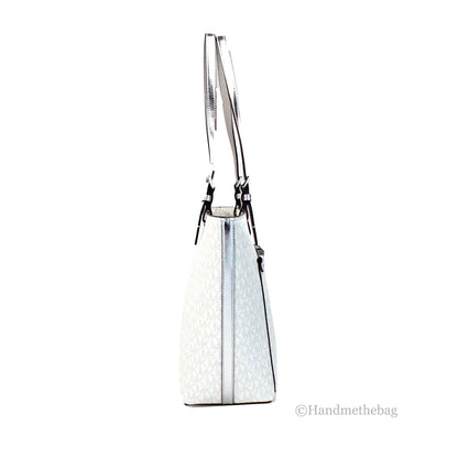 Michael Kors Jet Set White Silver PVC Double Pocket Tote