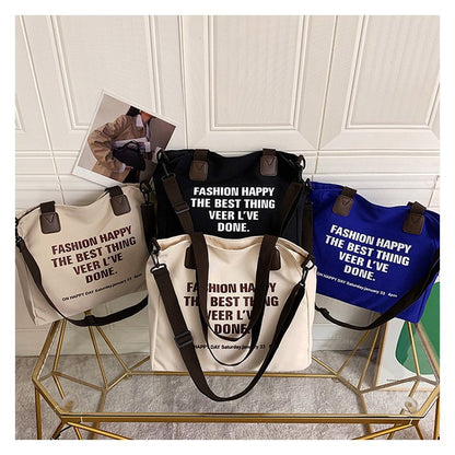 New Trendy Simple Hand-Held Canvas Bag Korean Letter Casual Retro Shoulder Bag Large Capacity Shopping Bag Tote Bag