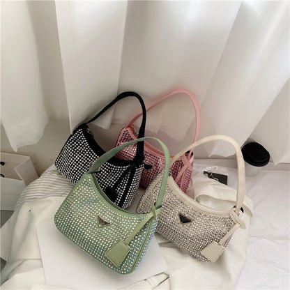 Spring New Trendy HoBo Underarm Bag Full Of Diamonds With Diamonds One-Shoulder Women's Bag Zipper Evening Tote Bag