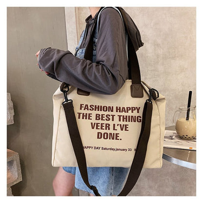 New Trendy Simple Hand-Held Canvas Bag Korean Letter Casual Retro Shoulder Bag Large Capacity Shopping Bag Tote Bag