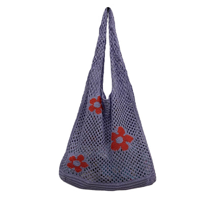 New Japanese And Korean Tote Bag Flower Bag Knitted Bag Mesh Hollow Shoulder Bag Women