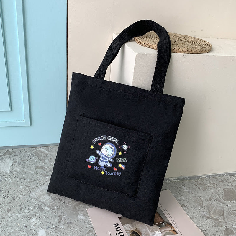 Cartoon Cute Astronaut Tote Bag Printed One-Shoulder Female Large Capacity Canvas Bag Korean Version Of The Small Fresh Shoulder Bag