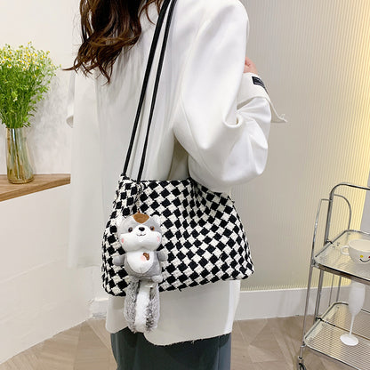 Houndstooth Bag Large Capacity Ladies Shoulder Bag New Trendy Fashion Summer Casual Commuter Tote Bag