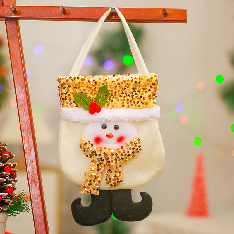 Christmas decoration items, yellow Santa Claus tote bag, glitter Christmas gift bag