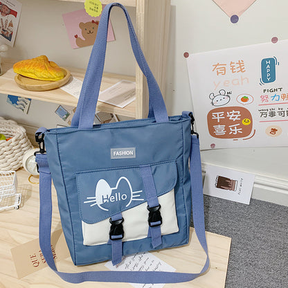 Cute New Canvas Bag Student Loaded Book Shoulder Tote Bag Large Capacity Wide Shoulder Strap To Reduce The Load Messenger Bag