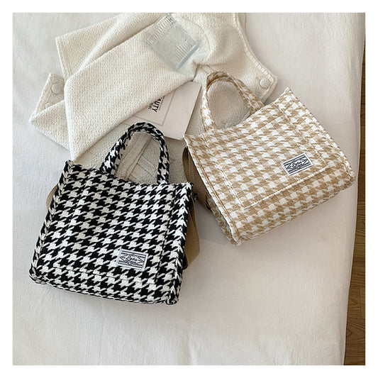 Houndstooth Tote Bag Women's New Trendy Korean Version Of The Western Style Handbag Fashion Commuter Shoulder Messenger Bag