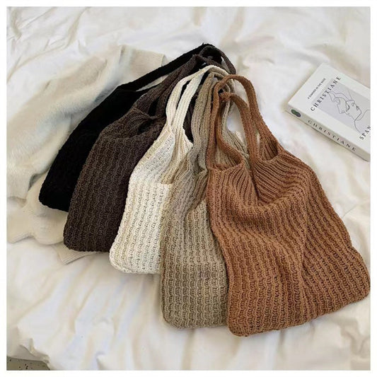 Korean Version Ins Wool Bag Retro Simple Knitted Bag Shoulder Bag Large Capacity Tote Bag