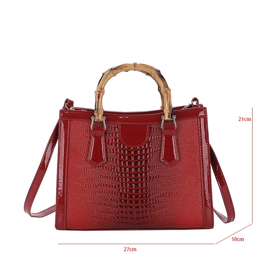 High Quality Leather Shoulder Bag For Women Luxury Alligator Handbag Designer Women Bag Retro Bamboo Handle Tote Bag Female