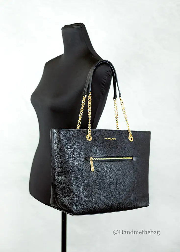 Michael Kors Medium Black Front Zip Chain Tote