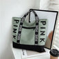 Pink Colorblock Tote Bag With Graphic Design