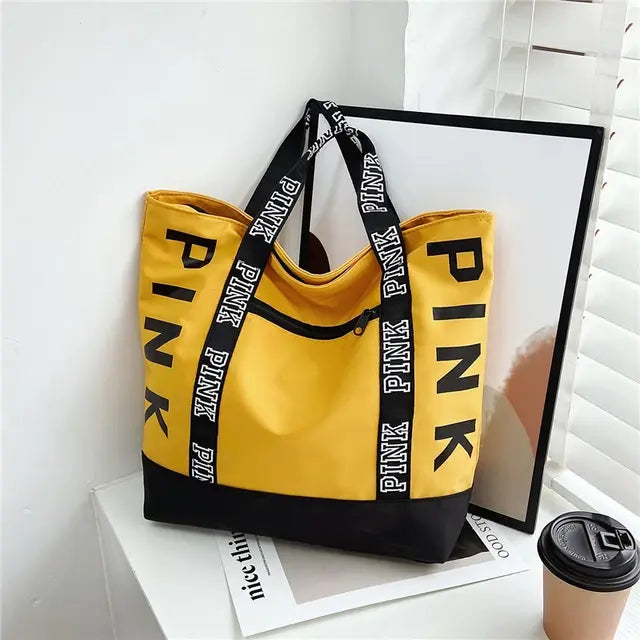 Colorblock Pink Letter Graphic Tote Bag