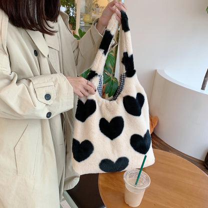 Autumn and Winter New Plush Love Tote Bag Women's One Shoulder Large Capacity Tank Top Bag ins Style Dual Use