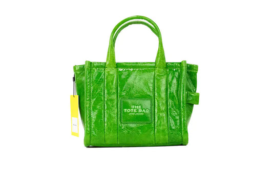 Marc Jacobs The Shiny Crinkle Mini Tote Fern Green Leather Crossbody Handbag Purse