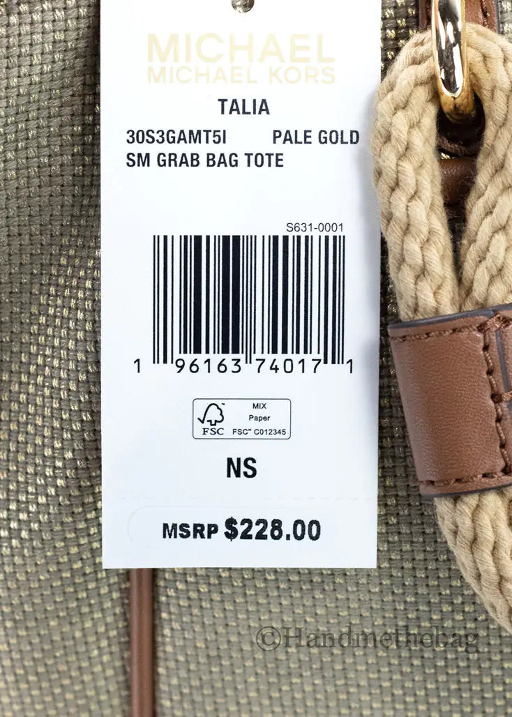 Michael Kors Talia Small Gold Canvas Grab Bag Tote