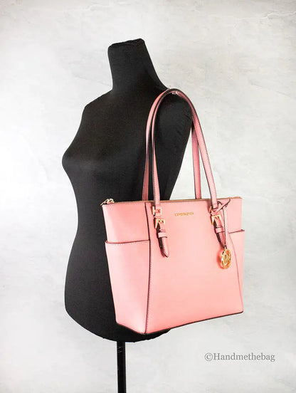 Michael Kors Charlotte Leather Tea Rose Shoulder Tote