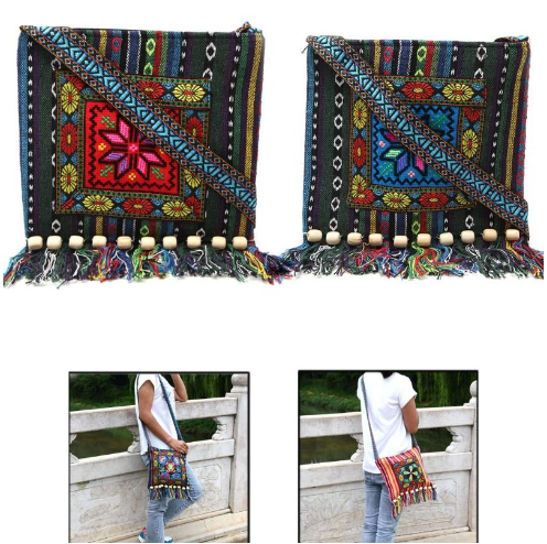 Unique Vintage Ethnic Shoulder Bag Embroidery Boho Hippie Tassel Tote Messenger