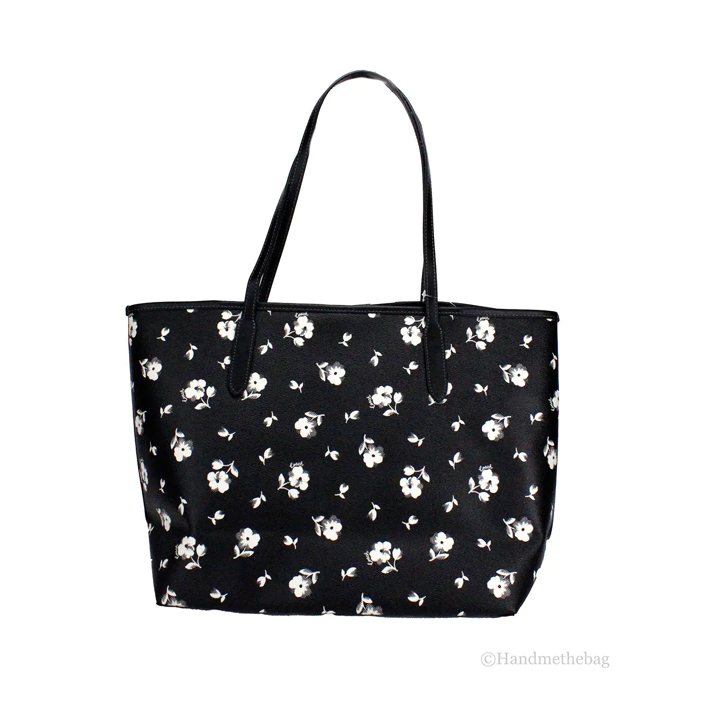 Coach Black White Floral Printed Coated Canvas City Tote