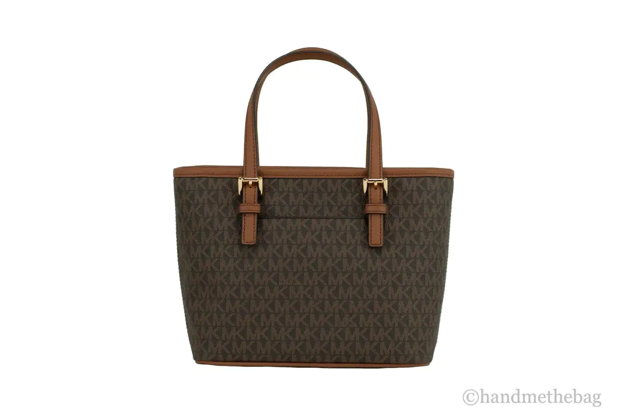 Michael Kors Jet Set Brown Signature XS Carryall Top Zip Crossbody Tote Handbag