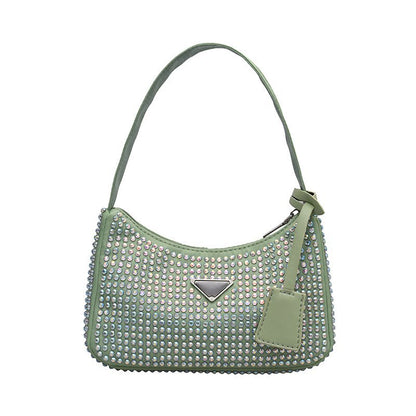 Spring New Trendy HoBo Underarm Bag Full Of Diamonds With Diamonds One-Shoulder Women's Bag Zipper Evening Tote Bag