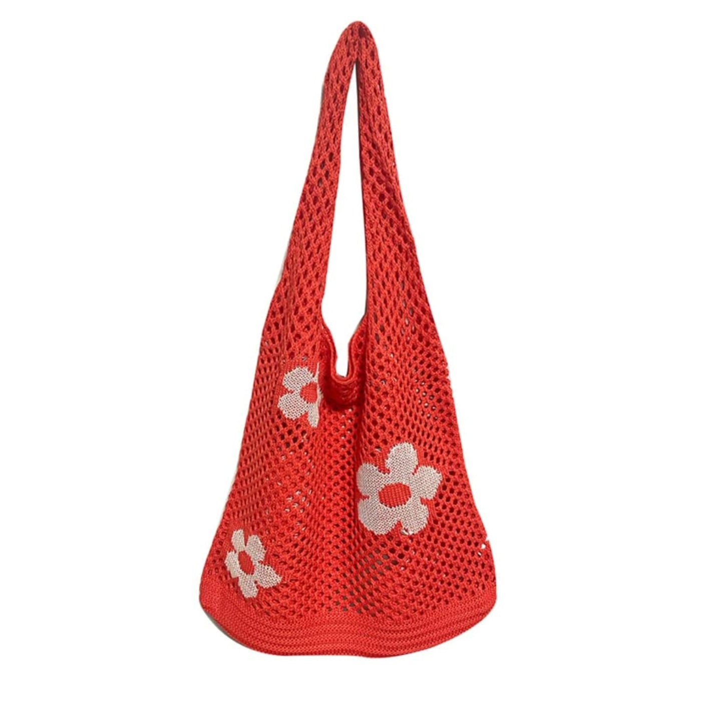 New Japanese And Korean Tote Bag Flower Bag Knitted Bag Mesh Hollow Shoulder Bag Women