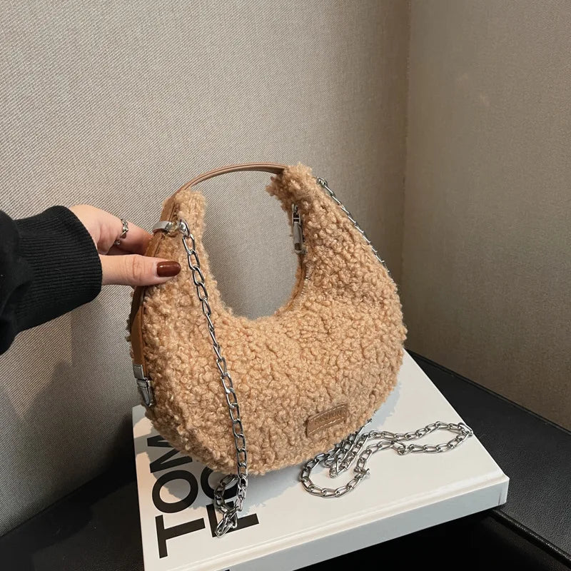 Fashion Faux Wool Fur Bags for Women Shoulder Bag Tote Crossbody Female Handbag