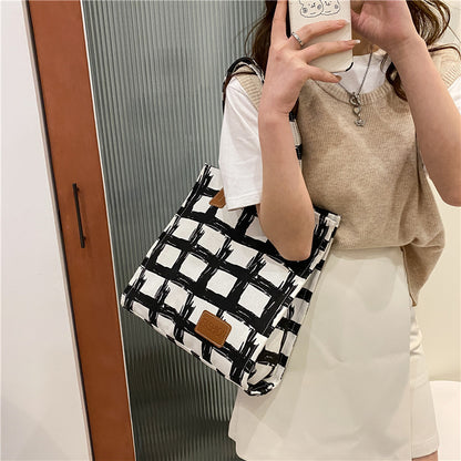 College Students Class Bag Female Summer New Fashion One-Shoulder Underarm Bag Simple Square Large Capacity Tote Bag