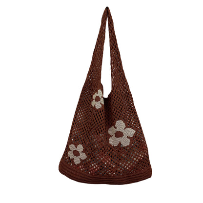 New Japanese And Korean Tote Bag Flower Bag Knitted Bag Mesh Hollow Shoulder Bag Women