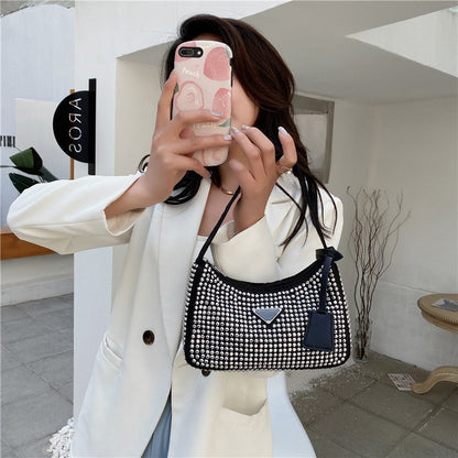 Spring New Trendy HoBo Underarm Bag Full Of Diamonds With Diamonds One-Shoulder Women's Bag Zipper Evening Tote Bag