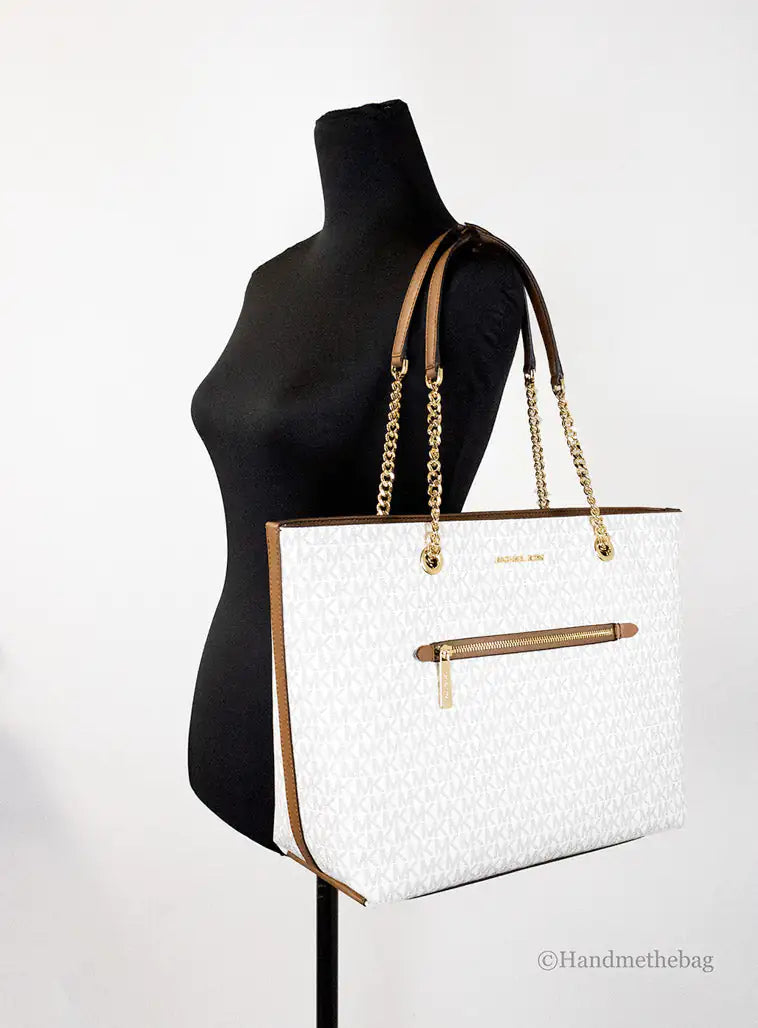 Michael Kors Jet Set Medium Vanilla Zip Chain Tote