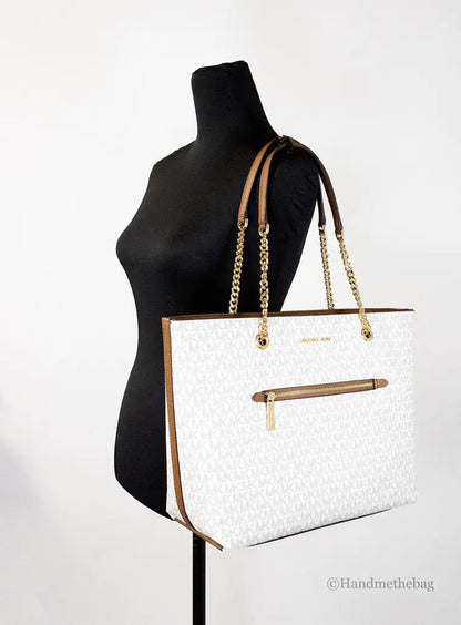 Michael Kors Jet Set Medium Vanilla Zip Chain Tote