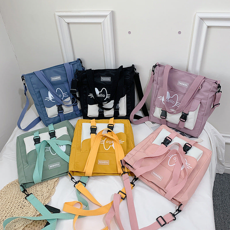 Cute New Canvas Bag Student Loaded Book Shoulder Tote Bag Large Capacity Wide Shoulder Strap To Reduce The Load Messenger Bag