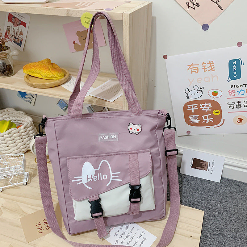 Cute New Canvas Bag Student Loaded Book Shoulder Tote Bag Large Capacity Wide Shoulder Strap To Reduce The Load Messenger Bag