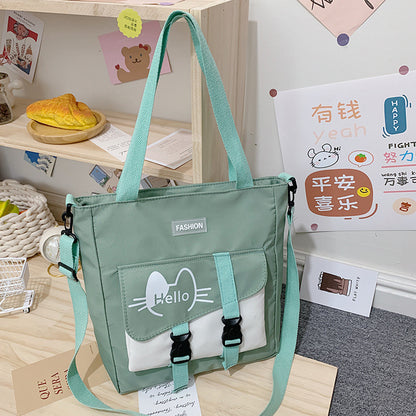 Cute New Canvas Bag Student Loaded Book Shoulder Tote Bag Large Capacity Wide Shoulder Strap To Reduce The Load Messenger Bag