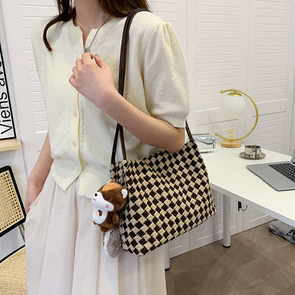 Houndstooth Bag Large Capacity Ladies Shoulder Bag New Trendy Fashion Summer Casual Commuter Tote Bag