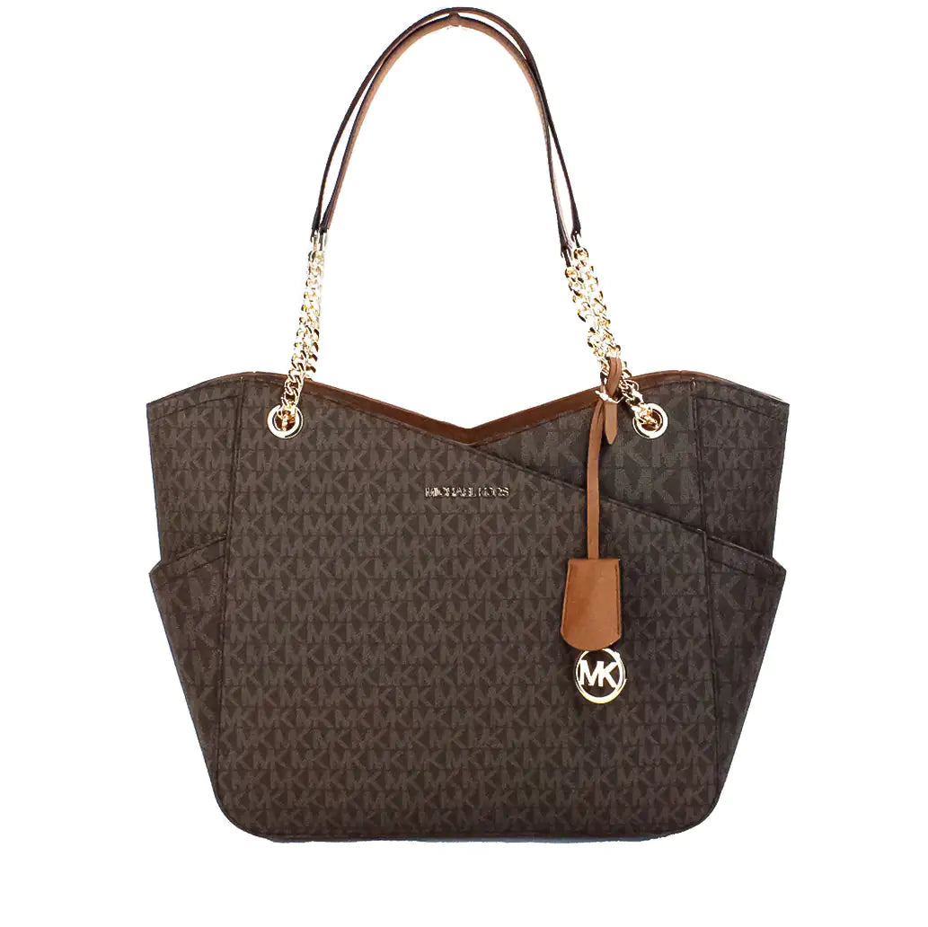 Michael Kors Jet Set Brown Signature X Cross Chain Tote