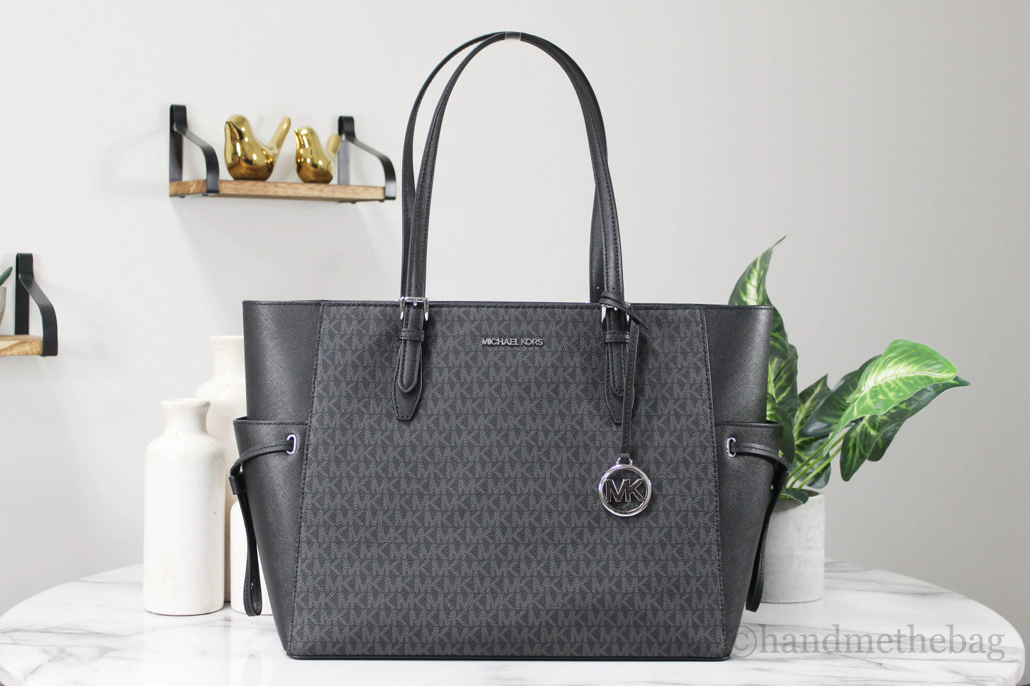 Michael Kors Gilly Large Black Signature PVC Travel Drawstring Tote Bag Handbag