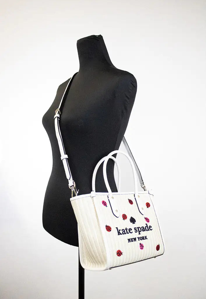 Kate Spade Ella Small Embroidered Straw Ladybug Crossbody Tote