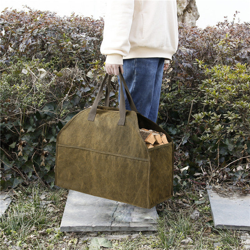 Thickened canvas firewood tote bag with large capacity, portable logging tools, wood sorting and storage
