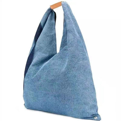 Denim Hobo Purse for Women Triangle Shape Tote Handbags Retro Blue Large Capacity Shoulder Bag