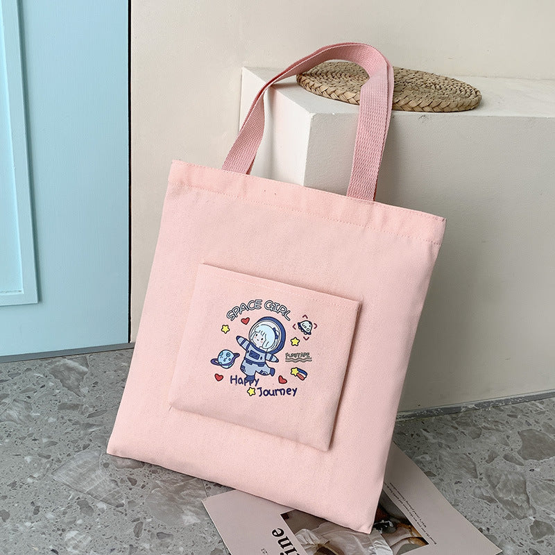Cartoon Cute Astronaut Tote Bag Printed One-Shoulder Female Large Capacity Canvas Bag Korean Version Of The Small Fresh Shoulder Bag