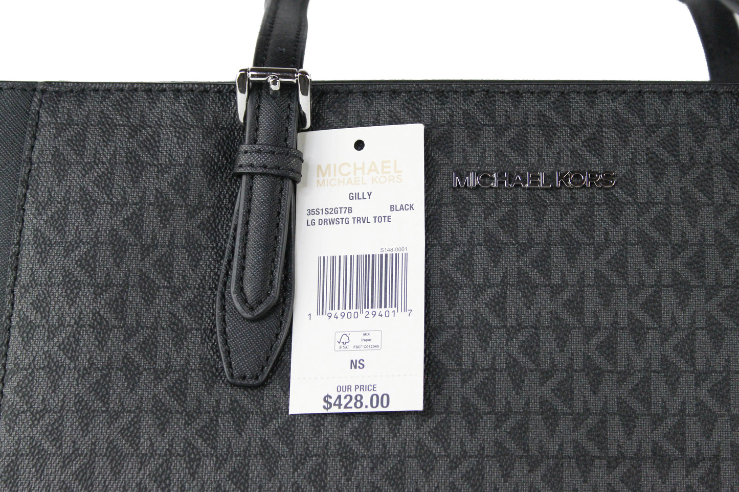 Michael Kors Gilly Large Black Signature PVC Travel Drawstring Tote Bag Handbag
