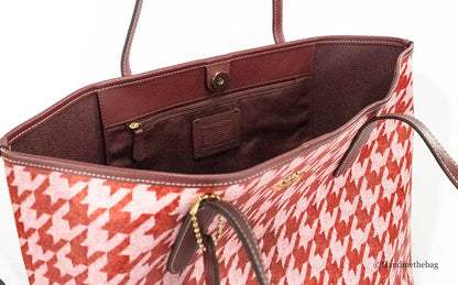 Coach Pink Red Houndstooth Coated Canvas City Tote