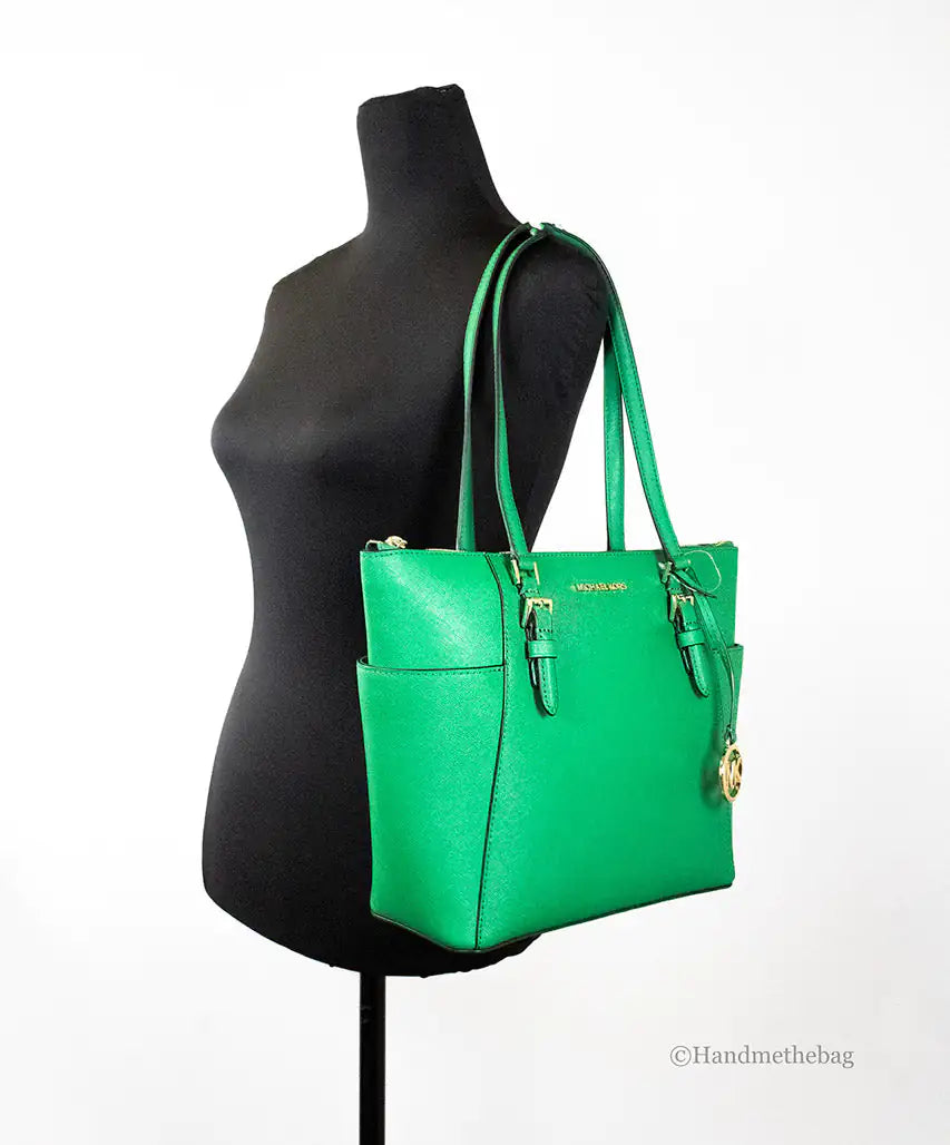 Michael Kors Charlotte Palmetto Green Large Top Zip Tote