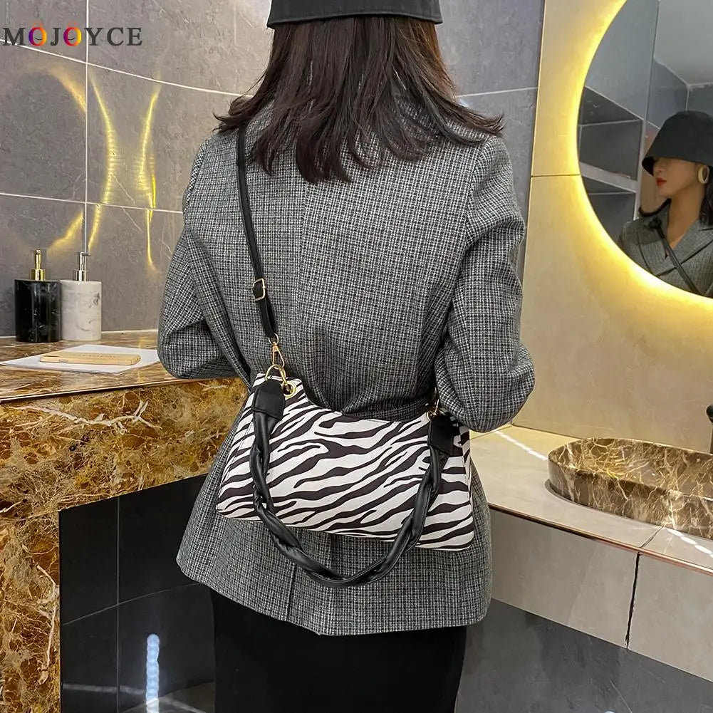 Retro Scrub PU Shoulder Messenger Bag Women Animal Pattern Woven Strap Tote