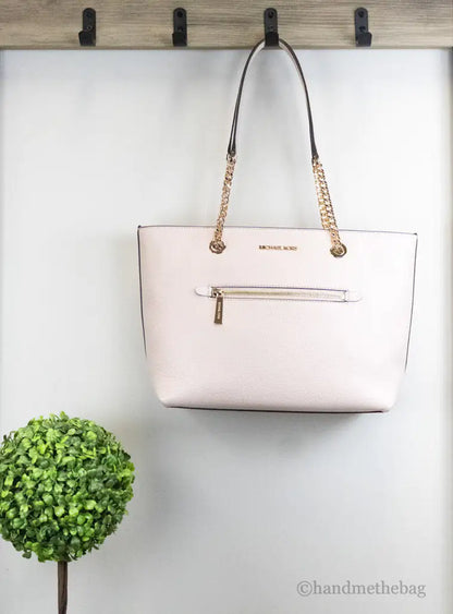 Michael Kors Jet Set Medium Powder Blush Zip Chain Tote