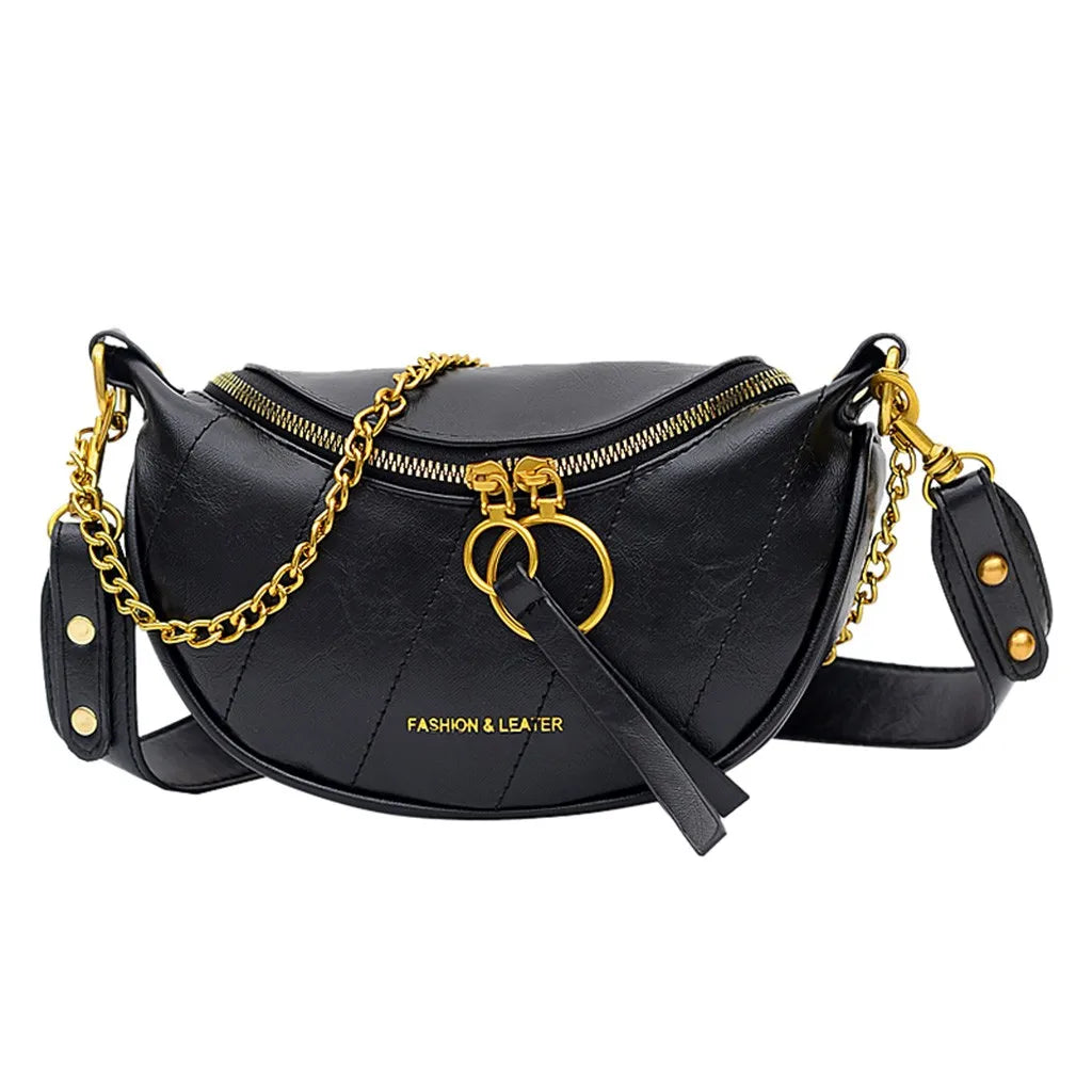 Fashion Double Zipper Bags Leather Shoulder Bags Crossbody Bag Chest Bags