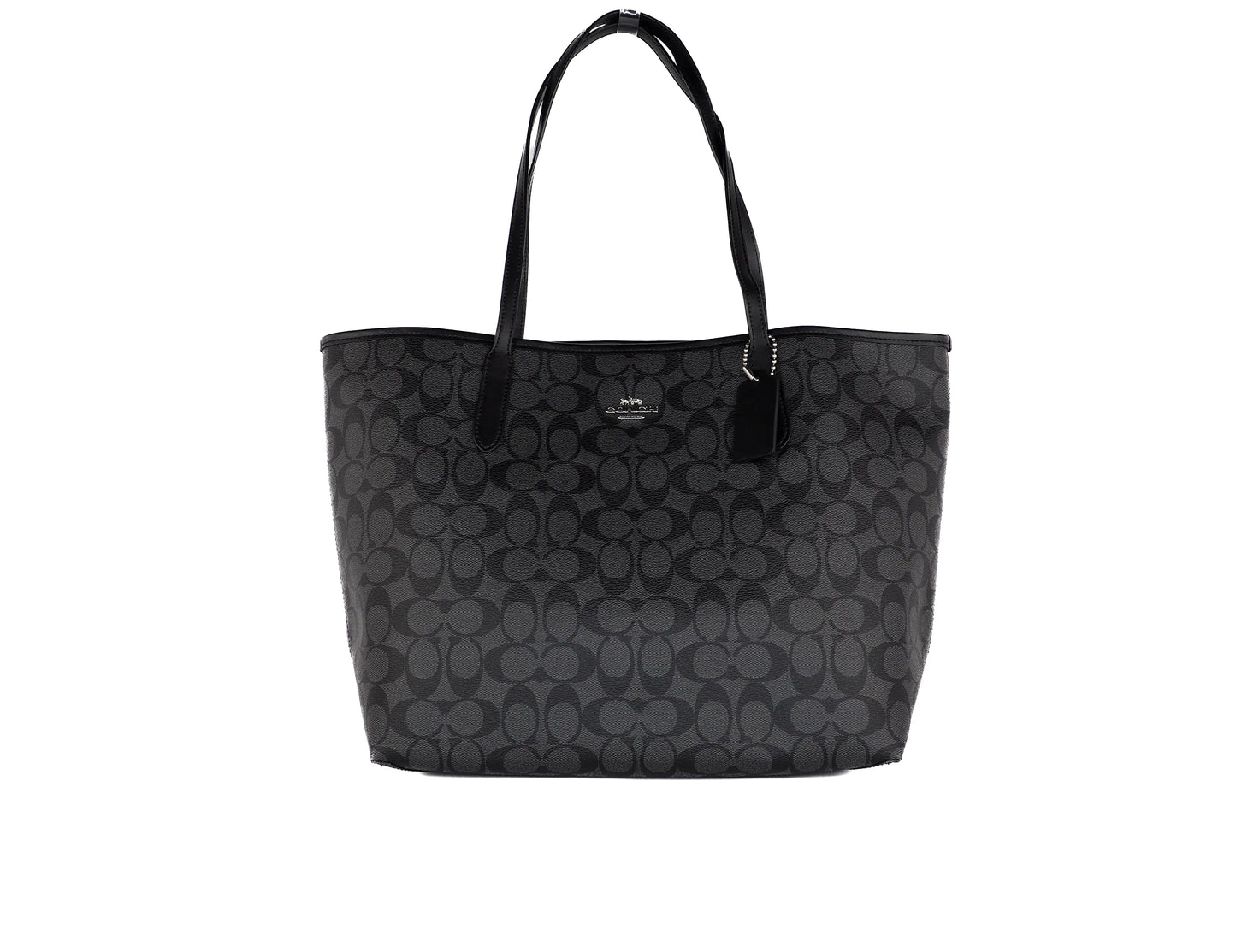 Coach (5696) Graphite Black Signature Coated Canvas City Tote Shoulder Handbag