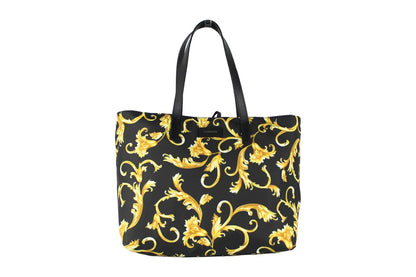 Versace Large Black Gold Print Nylon Stampato Tote