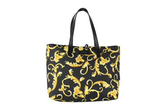 Versace Large Black Gold Print Nylon Stampato Tote